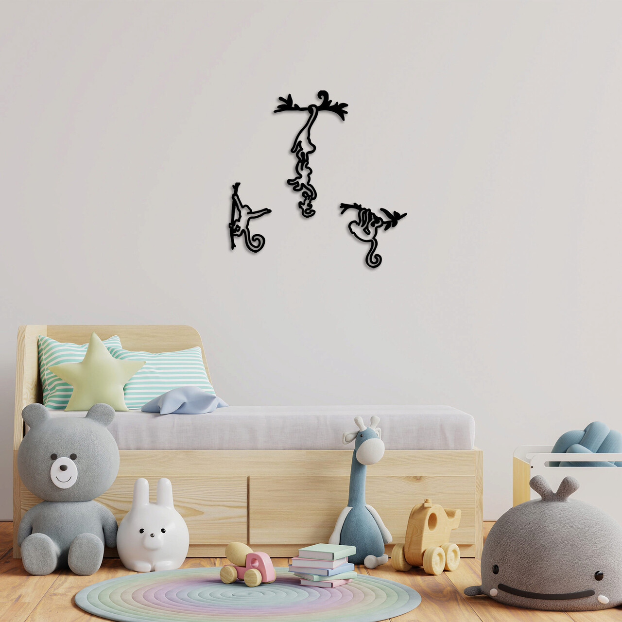 Decoratiune de perete, Naughty Monkeys, 17 x 28 cm, Negru - imagine 7